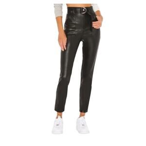 Superdown Chanice Faux Leather High Rise Buckle Ankle Pant in Black Women's XXS